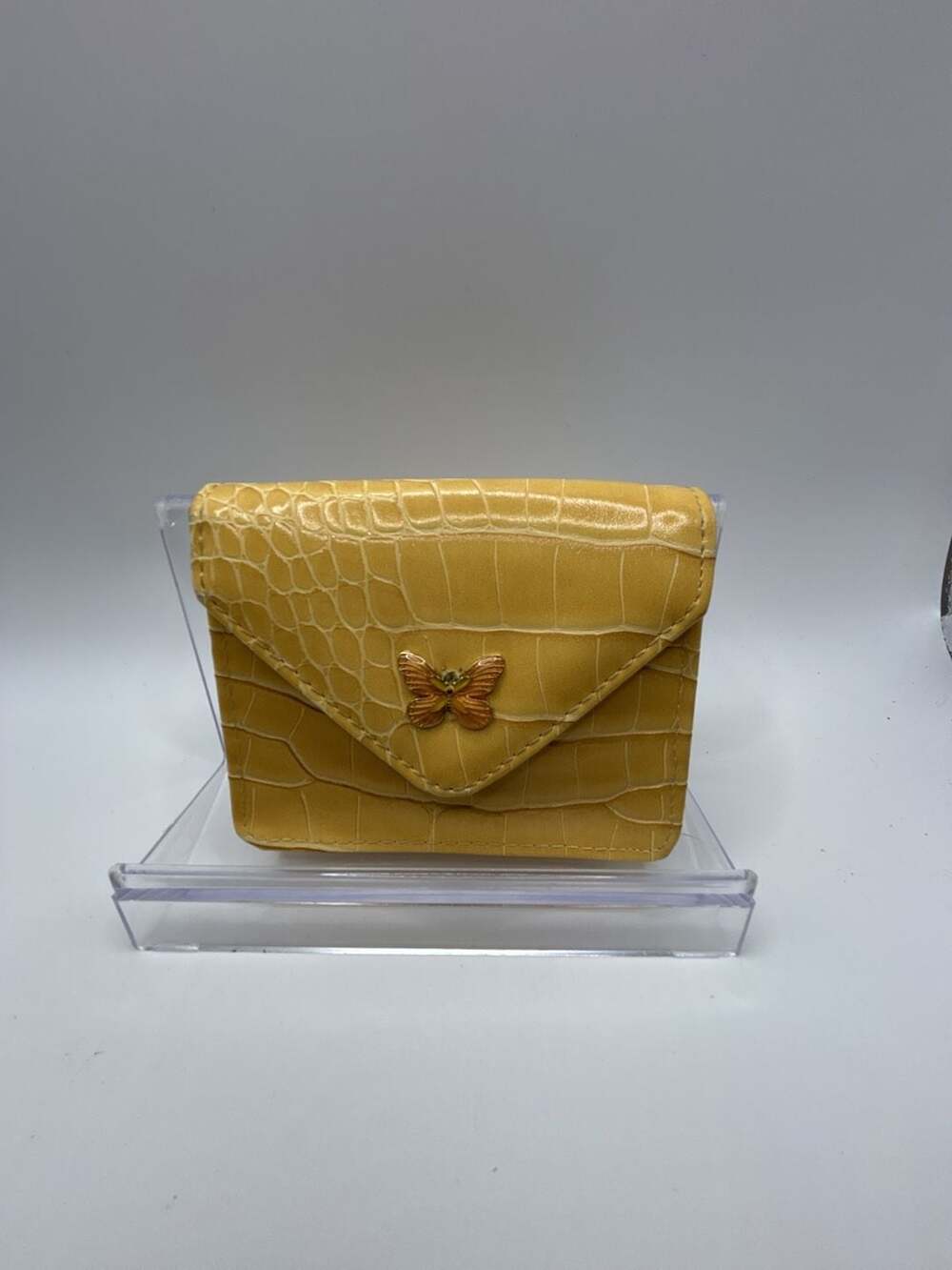 Urban Outfitters Yellow Croc-Embossed Leather Butterfly Coin Purse